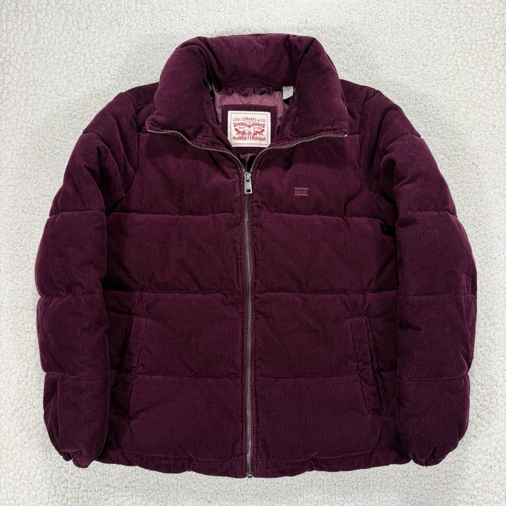 Levi's Zoe Corduroy Puffer Jacket Women's‎ S Burgundy Full Zip Streetwear Casual